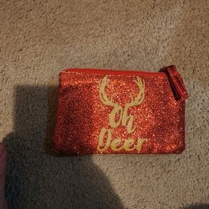 Glittery Red Pouch with Gold 'Oh Deer' Design